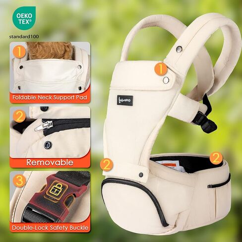 6-in-1 Baby Carrier Newborn to Toddler with Adjustable Detachable Hip Seat | for Lumbar Support, Ergonomic Infant Carrier with Pockets, Front & Back Toddler Carrier for Shopping Travel (7-44 lbs) -Khaki in Kuwait