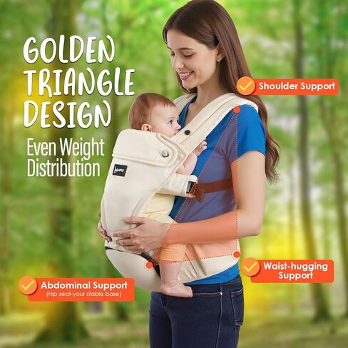 6-in-1 Baby Carrier Newborn to Toddler with Adjustable Detachable Hip Seat | for Lumbar Support, Ergonomic Infant Carrier with Pockets, Front & Back Toddler Carrier for Shopping Travel (7-44 lbs) -Khaki in Kuwait
