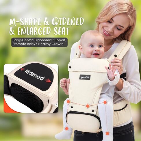 6-in-1 Baby Carrier Newborn to Toddler with Adjustable Detachable Hip Seat | for Lumbar Support, Ergonomic Infant Carrier with Pockets, Front & Back Toddler Carrier for Shopping Travel (7-44 lbs) -Khaki in Kuwait