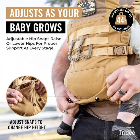 Dad Baby Carrier for Men with Adjustable Hip Snaps - Soft Infant Carrier Magnetic Sunshade Protector, Newborn Bibs, 2 Carabiners, Removable Waist Strap Holds Babies and Infants Up to 44 Lbs Tan in Kuwait