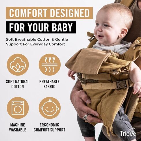 Dad Baby Carrier for Men with Adjustable Hip Snaps - Soft Infant Carrier Magnetic Sunshade Protector, Newborn Bibs, 2 Carabiners, Removable Waist Strap Holds Babies and Infants Up to 44 Lbs Tan in Kuwait