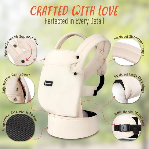 Ergonomic Baby Carrier Newborn to Toddler 7-44 lbs with 3 Carry Positions | Hip-Healthy Design Toddler Carrier, Breathable, Lightweight, and Lumbar Support for Hands-Free Newborn Carrier, Khaki in Kuwait