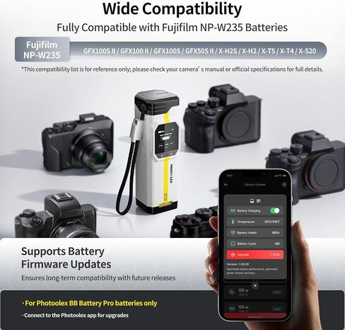 PHOTOOLEX 16500mAh NP-W235 Camera Battery Charger, 100W PD & 18W USB-A Output, Smart Display for Charging Power & Battery Health, Portable Power Station for Fujifilm Series Photographers in Kuwait