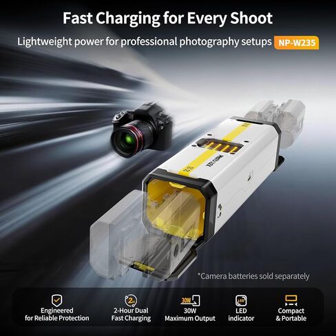 PHOTOOLEX BB4 4-Slot Battery Charger for NP-W235 Batteries | 60W USB-C Fast Charger Compatible with Fujifilm GFX100RF, XT5, XT4, VG-XT4, X-S20, GFX100S, GFX50S II, X-H2S, CNC Aluminum in Kuwait