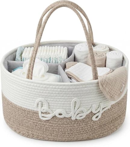 Diaper Caddy Organizer with Changeable Compartments, Newborn Essentials, Portable Nursery Storage Baby Basket with Handle for Changing Table, Stylish Newborn Baby Gift for Boys, Girls in Kuwait