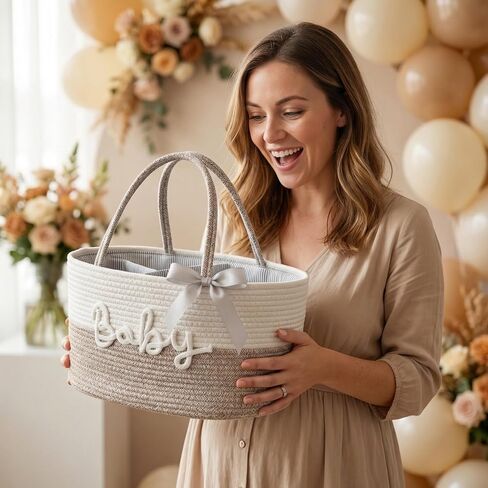 Diaper Caddy Organizer with Changeable Compartments, Newborn Essentials, Portable Nursery Storage Baby Basket with Handle for Changing Table, Stylish Newborn Baby Gift for Boys, Girls in Kuwait