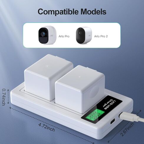 2-Packs 2440mAh Battery and Charger for Arlo Pro/Pro 2 | Compatible with VMC4030 VMC4030P VMS4230 VMS4430 VMS4530 VMS4430P VMS4530P-100NAR VMA4400 Security Camera in Kuwait