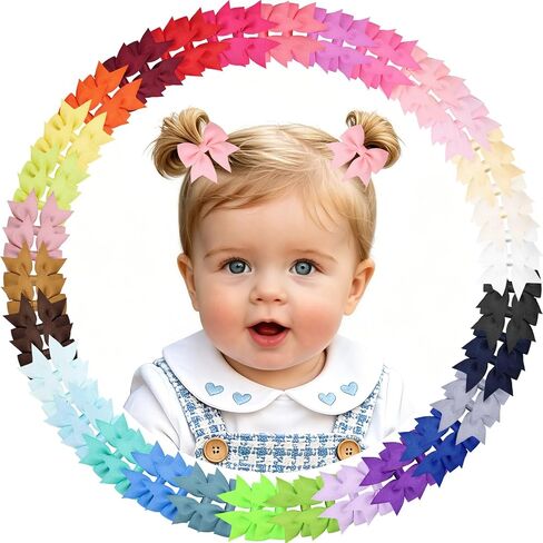 Oaoleer 60pcs Baby Hair Clips, 2" Small Baby Girls Fully Lined Hair Bows Hair Pins Tiny Hair Bows Alligator Clips for Baby Girls Infants Toddlers in Pairs (Type A-60pcs) in Kuwait