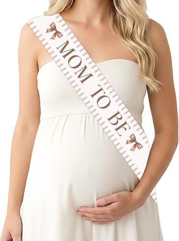 Brown Bow Baby Shower Decorations Brown Stripes Bow Theme Mom to Be Sash Coquette Welcome Baby Sash for Baby Shower Pregnancy Announcement Supplies in Kuwait
