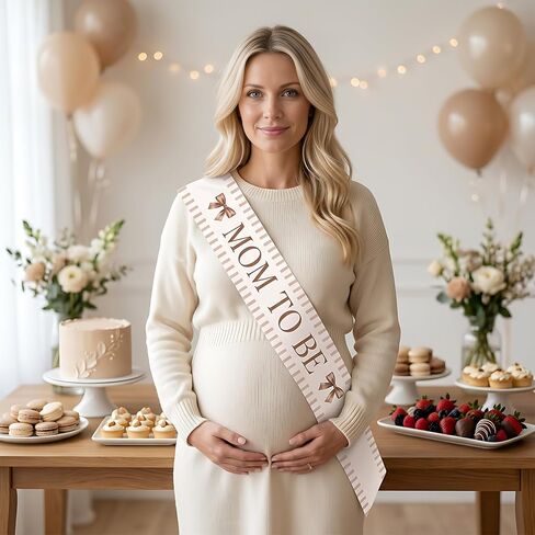 Brown Bow Baby Shower Decorations Brown Stripes Bow Theme Mom to Be Sash Coquette Welcome Baby Sash for Baby Shower Pregnancy Announcement Supplies in Kuwait
