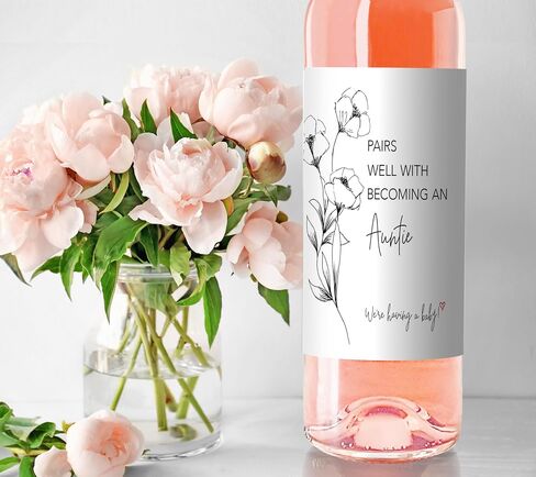 Pairs Well with Becoming an Auntie ● Set of 4 ● Pregnancy Announcement Wine Labels, Baby Announcement to Friends Sisters Cousins Wine Label, Pregnancy Reveal Gift, Alternative to Card A207-4A1 in Kuwait