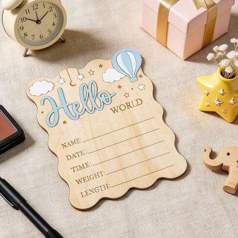 Wooden Hello World Newborn Welcome Sign, Baby Announcement Sign, Birth Stats Signs Newborn Photo Prop, Can be Used for Photo Props, Nursery, Gift in Kuwait
