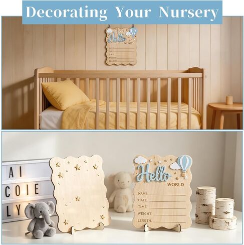 Wooden Hello World Newborn Welcome Sign, Baby Announcement Sign, Birth Stats Signs Newborn Photo Prop, Can be Used for Photo Props, Nursery, Gift in Kuwait