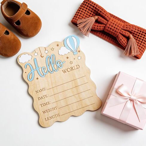 Wooden Hello World Newborn Welcome Sign, Baby Announcement Sign, Birth Stats Signs Newborn Photo Prop, Can be Used for Photo Props, Nursery, Gift in Kuwait