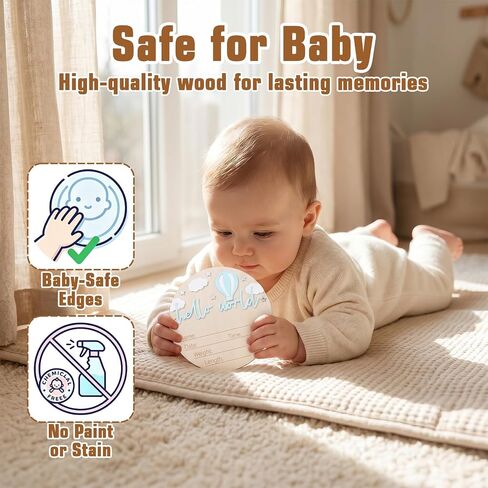 Baby Announcement Sign, Wooden Hello World Newborn Sign, Blue in Kuwait