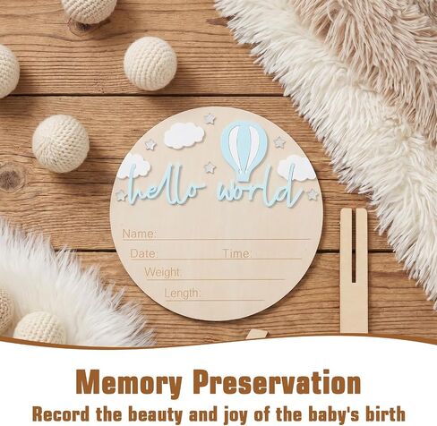Baby Announcement Sign, Wooden Hello World Newborn Sign, Blue in Kuwait