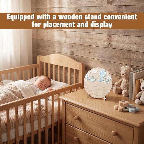 Baby Announcement Sign, Wooden Hello World Newborn Sign, Blue in Kuwait