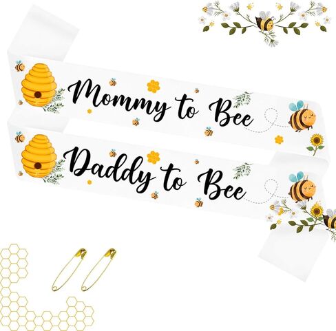 2 Baby Shower Sash for Bee Baby Shower Decorations and Gender Reveal Decorations - Unique Mom to Be Sash and Dad to Be Sash - Mommy to Bee & Daddy to Bee in Kuwait