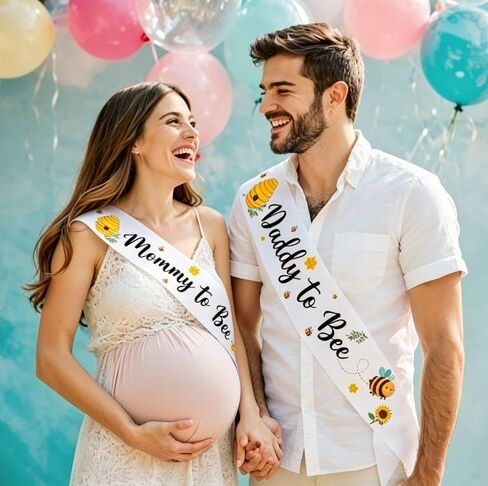 2 Baby Shower Sash for Bee Baby Shower Decorations and Gender Reveal Decorations - Unique Mom to Be Sash and Dad to Be Sash - Mommy to Bee & Daddy to Bee in Kuwait