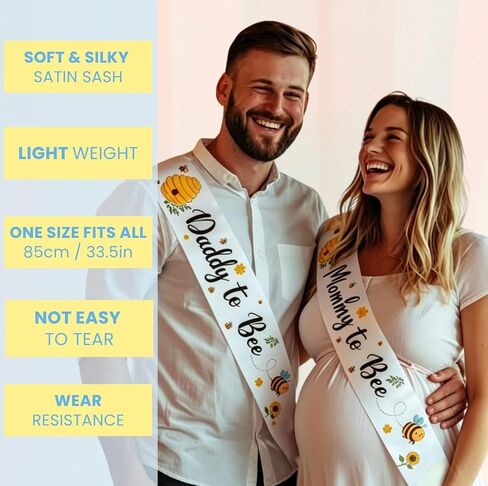 2 Baby Shower Sash for Bee Baby Shower Decorations and Gender Reveal Decorations - Unique Mom to Be Sash and Dad to Be Sash - Mommy to Bee & Daddy to Bee in Kuwait