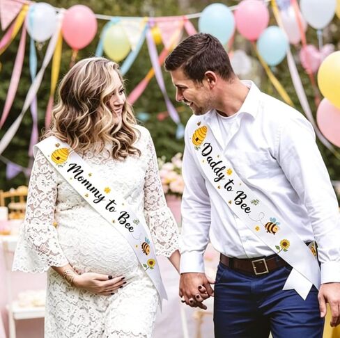 2 Baby Shower Sash for Bee Baby Shower Decorations and Gender Reveal Decorations - Unique Mom to Be Sash and Dad to Be Sash - Mommy to Bee & Daddy to Bee in Kuwait