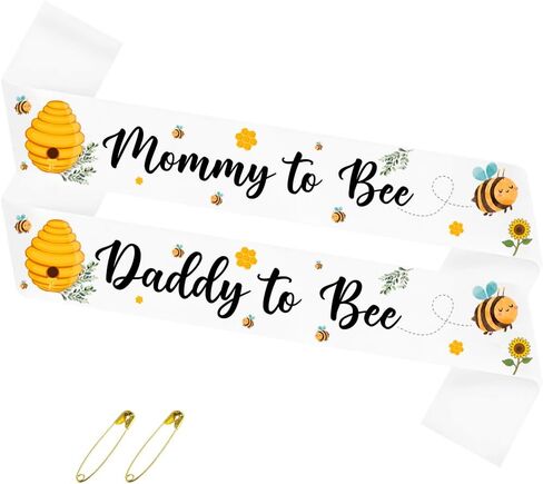 2 Baby Shower Sash for Bee Baby Shower Decorations and Gender Reveal Decorations - Unique Mom to Be Sash and Dad to Be Sash - Mommy to Bee & Daddy to Bee in Kuwait