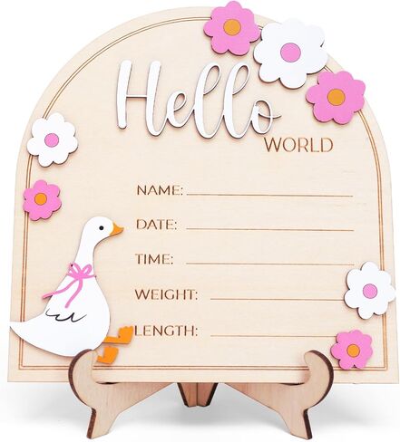Baby Announcement Sign, Hello World Newborn Plaque, Wooden Birth Reveal Prop, Hospital Photography Decor, Nursery Room Decor (Pink D34) in Kuwait
