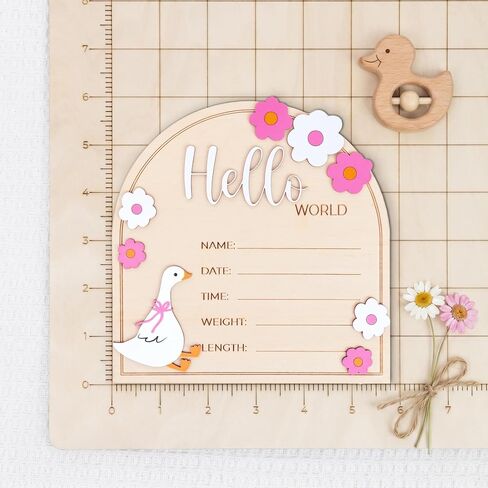Baby Announcement Sign, Hello World Newborn Plaque, Wooden Birth Reveal Prop, Hospital Photography Decor, Nursery Room Decor (Pink D34) in Kuwait