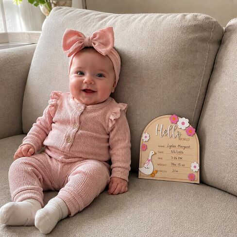 Baby Announcement Sign, Hello World Newborn Plaque, Wooden Birth Reveal Prop, Hospital Photography Decor, Nursery Room Decor (Pink D34) in Kuwait