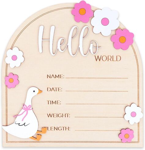 Baby Announcement Sign, Hello World Newborn Plaque, Wooden Birth Reveal Prop, Hospital Photography Decor, Nursery Room Decor (Pink D34) in Kuwait