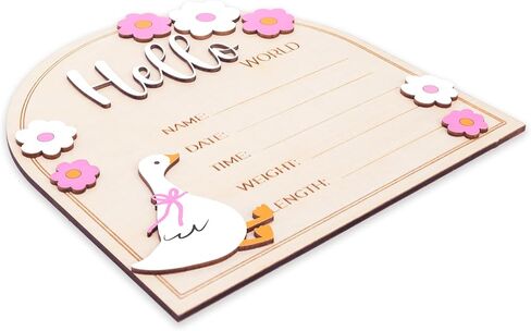 Baby Announcement Sign, Hello World Newborn Plaque, Wooden Birth Reveal Prop, Hospital Photography Decor, Nursery Room Decor (Pink D34) in Kuwait