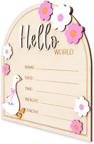 Baby Announcement Sign, Hello World Newborn Plaque, Wooden Birth Reveal Prop, Hospital Photography Decor, Nursery Room Decor (Pink D34) in Kuwait