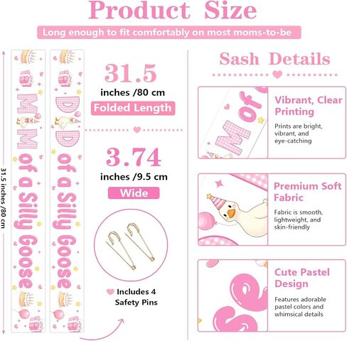 Silly Goose Baby Shower Sash, Pink Goose Theme Mom and Dad to Be Sash Set Gift Box Cake Balloon Farm Animal Mom/Dad of A Silly Goose Sashes for Girls Baby Shower Pregnancy Announcement Supplies in Kuwait