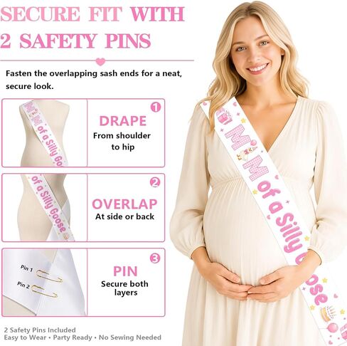 Silly Goose Baby Shower Sash, Pink Goose Theme Mom and Dad to Be Sash Set Gift Box Cake Balloon Farm Animal Mom/Dad of A Silly Goose Sashes for Girls Baby Shower Pregnancy Announcement Supplies in Kuwait