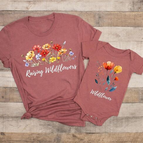 Raising Wildflowers Matching Mom and Baby Shirts – Wildflower Mommy and Me Outfit – Floral Mom Shirt and Baby Bodysuit Gift in Kuwait