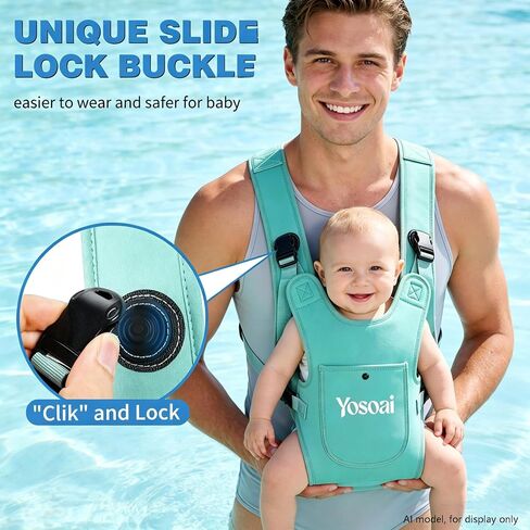 Yosoai Premium Neoprene Water Baby Carrier, Safer Wider 50mm Strap & 60mm Slide Lock Buckle, Ergonomic X+H Back Support, Quick Dry Land & Water Baby Carrier with Waterproof Phone Pouch in Kuwait