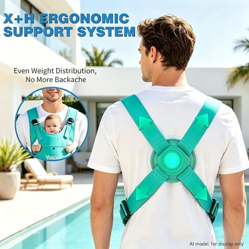 Yosoai Premium Neoprene Water Baby Carrier, Safer Wider 50mm Strap & 60mm Slide Lock Buckle, Ergonomic X+H Back Support, Quick Dry Land & Water Baby Carrier with Waterproof Phone Pouch in Kuwait