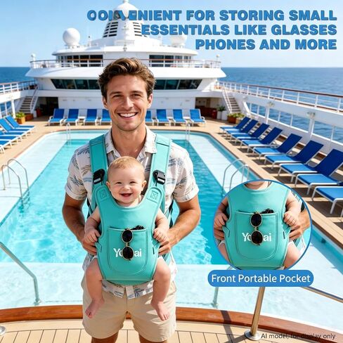 Yosoai Premium Neoprene Water Baby Carrier, Safer Wider 50mm Strap & 60mm Slide Lock Buckle, Ergonomic X+H Back Support, Quick Dry Land & Water Baby Carrier with Waterproof Phone Pouch in Kuwait