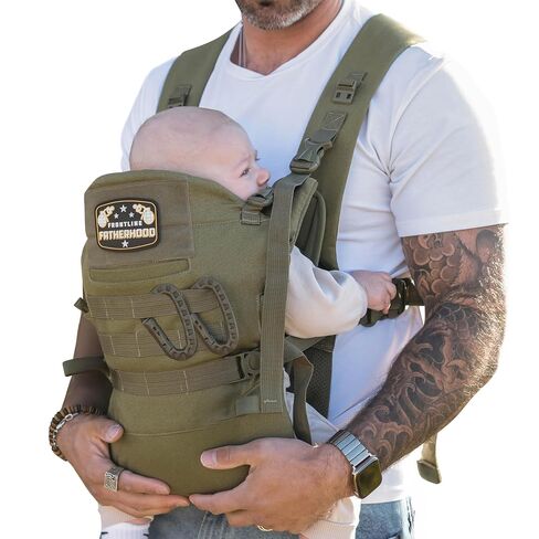Dad Baby Carrier for Men Adjustable Hip Snaps - Soft Infant Carrier Magnetic Sunshade Protector, Newborn Bibs, 2 Carabiners, Removable Waist Strap Holds Babies and Infants Up to 44 Lbs Green in Kuwait
