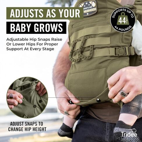 Dad Baby Carrier for Men Adjustable Hip Snaps - Soft Infant Carrier Magnetic Sunshade Protector, Newborn Bibs, 2 Carabiners, Removable Waist Strap Holds Babies and Infants Up to 44 Lbs Green in Kuwait