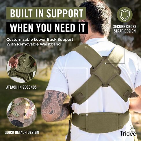 Dad Baby Carrier for Men Adjustable Hip Snaps - Soft Infant Carrier Magnetic Sunshade Protector, Newborn Bibs, 2 Carabiners, Removable Waist Strap Holds Babies and Infants Up to 44 Lbs Green in Kuwait