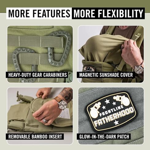 Dad Baby Carrier for Men Adjustable Hip Snaps - Soft Infant Carrier Magnetic Sunshade Protector, Newborn Bibs, 2 Carabiners, Removable Waist Strap Holds Babies and Infants Up to 44 Lbs Green in Kuwait