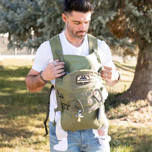 Dad Baby Carrier for Men Adjustable Hip Snaps - Soft Infant Carrier Magnetic Sunshade Protector, Newborn Bibs, 2 Carabiners, Removable Waist Strap Holds Babies and Infants Up to 44 Lbs Green in Kuwait