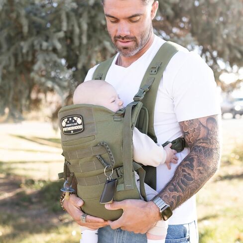 Dad Baby Carrier for Men Adjustable Hip Snaps - Soft Infant Carrier Magnetic Sunshade Protector, Newborn Bibs, 2 Carabiners, Removable Waist Strap Holds Babies and Infants Up to 44 Lbs Green in Kuwait