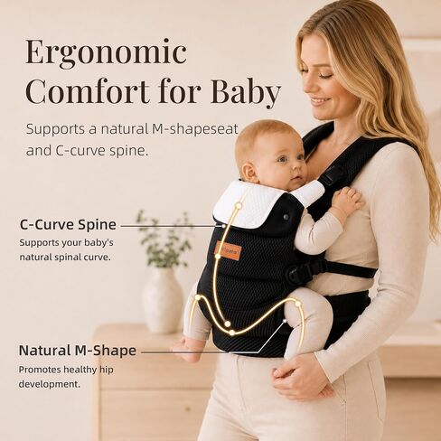 ALLOPERA Baby Carrier for 7-45 lbs, Lightweight Breathable 3D Mesh Infant to Toddler Carrier with Dual-Layer Stability, Easy-Fasten Slide Buckles, Ergonomic Seat and Lumbar Support, Black in Kuwait