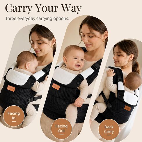 ALLOPERA Baby Carrier for 7-45 lbs, Lightweight Breathable 3D Mesh Infant to Toddler Carrier with Dual-Layer Stability, Easy-Fasten Slide Buckles, Ergonomic Seat and Lumbar Support, Black in Kuwait