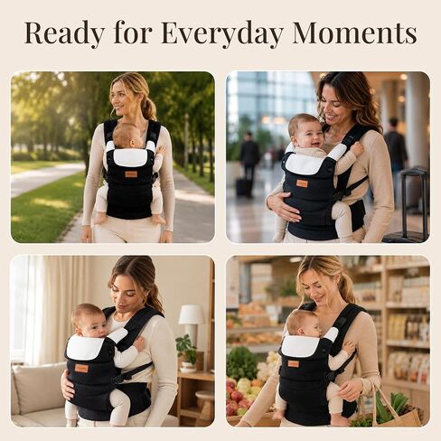 ALLOPERA Baby Carrier for 7-45 lbs, Lightweight Breathable 3D Mesh Infant to Toddler Carrier with Dual-Layer Stability, Easy-Fasten Slide Buckles, Ergonomic Seat and Lumbar Support, Black in Kuwait