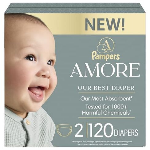Pampers Amore Diapers Size 2, 120 Count, with Pampers Aqua Pure Water Based Baby Wipes 6X Flip-Top Packs (336 Count) in Kuwait