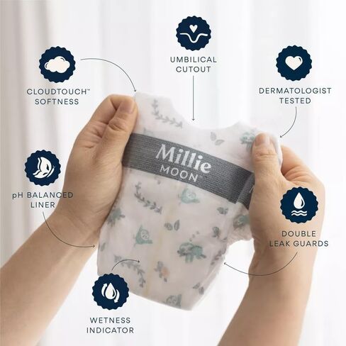 Millie_Moon Luxury Disposable Diapers ((Size,1-32,ct))(Free Wipes 72 Count). in Kuwait
