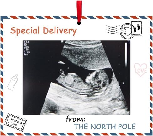 Pregnancy Announcement Christmas Ornament– Sonogram Photo Frame Keepsake with Ribbon – Baby Coming Soon Gift for Grandparents, Mom To Be, Holiday Tree Décor (Red & Green) in Kuwait